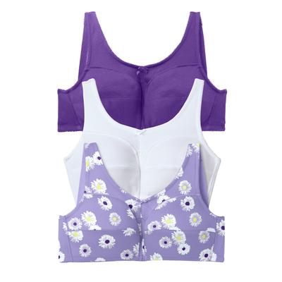 Plus Size Women's 3-Pack Cotton Wireless Bra by Comfort Choice in Plum Burst Assorted (Size 50 DD)