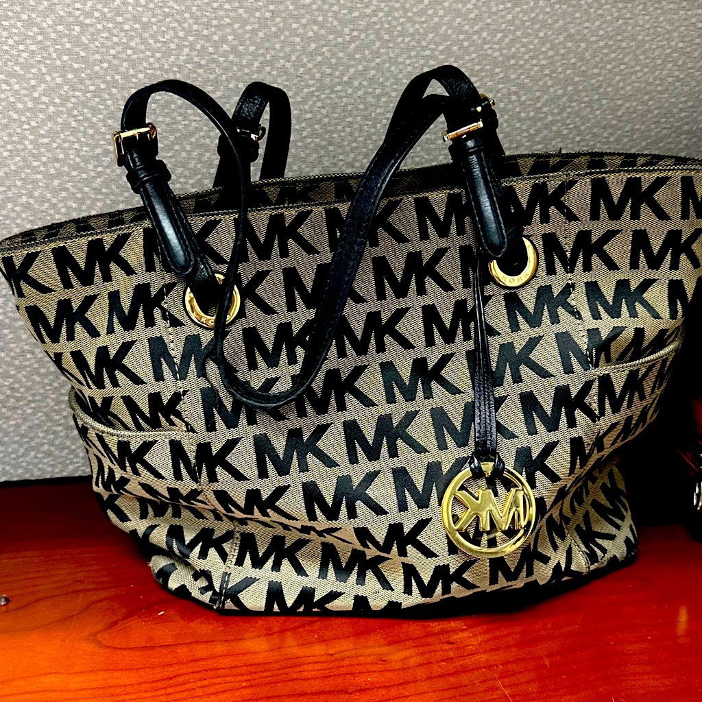 Michael Kors Bags | Euc Michael Kors "Mk Logo" Tote Women's Shoulder Bag Pocket Book Purse | Color: Black/Tan | Size: Os