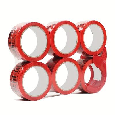 TEMU Red Sealing Tape, 48mm X 66m X 6 Rolls+cutter, Tape, Red Packaging Tape, Warning Tape, Warning Tape, Red Sealing Tape For Transportation And Image