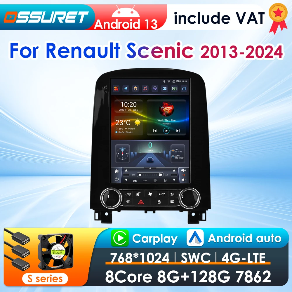 9,7 ''Android 13 Auto Multimedia GPS Player Für Renault Scenic 2013 - 2024 Carplay 4G-LET Tesla Stil 2din Autoradio 360 Kamera Image