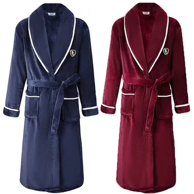 Verdickte Flanell Männer Robe Nachtwäsche Herbst Winter Warme Korallen Fleece Bademantel Kleid Image