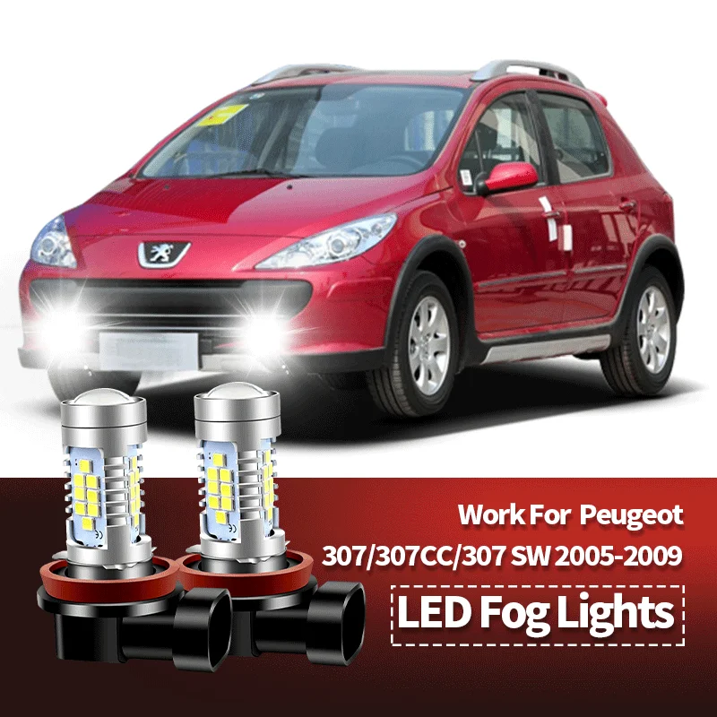 Ampoules antibrouillard LED CANbus, lampe halogène de remplacement pour Peugeot 307/307CC/307 SW 2005 – 2009, blanc/bleu glacé, haute luminosité, 2 pièces