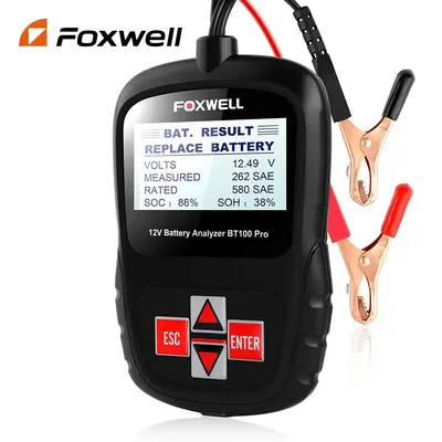 FOXWELL BT100 Pro 12V Car Battery Tester For Flooded AGM GEL 100 to 1100CCA 200AH Battery Health