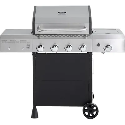 Freestanding Gas Grill with Side Burner, 4 Burner (52,000 BTU), Black