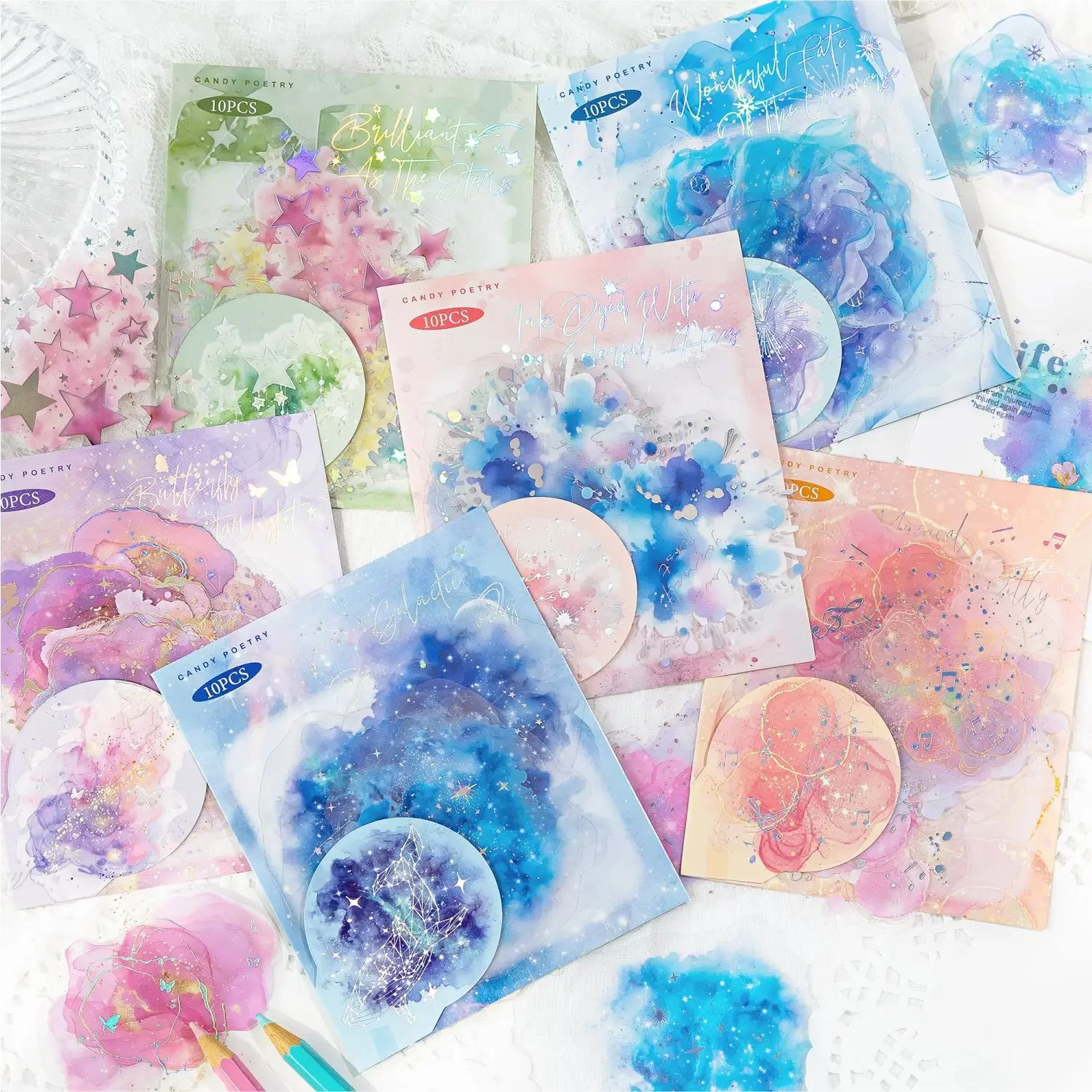 Autocollant décoratif série colorée, feuille d'aquarelle, estampage, Collage, étiquette Scrapbooking, pour Journal intime, planificateur, DIY bricolage, 10 pièces