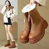 Vintage Dicke Sohlen Warme Pu Leder Stiefeletten für Frauen Winter Mode Nicht Slip Boot Frau Plattform Plüsch Lace Up Baumwolle Schuhe