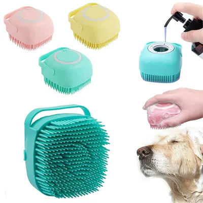 Silicone Dog Bath Massage Gloves Brush Pet Cat Bathroom Cleaning Tool Comb Brush for Dog Can Pour Shampoo Dog Grooming Supplies