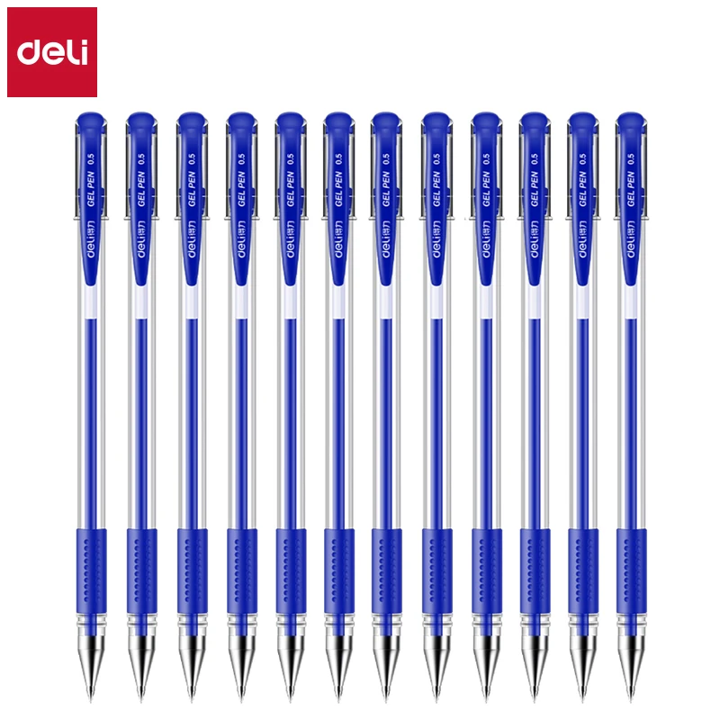 Deli 12er-Pack Gelschreiber-Set, 0,5 mm Kugelschreiber, Schwarz, Blau, Rot, Tintenfarben, Schreibutensilien für Schule, Büro, Schreibwaren