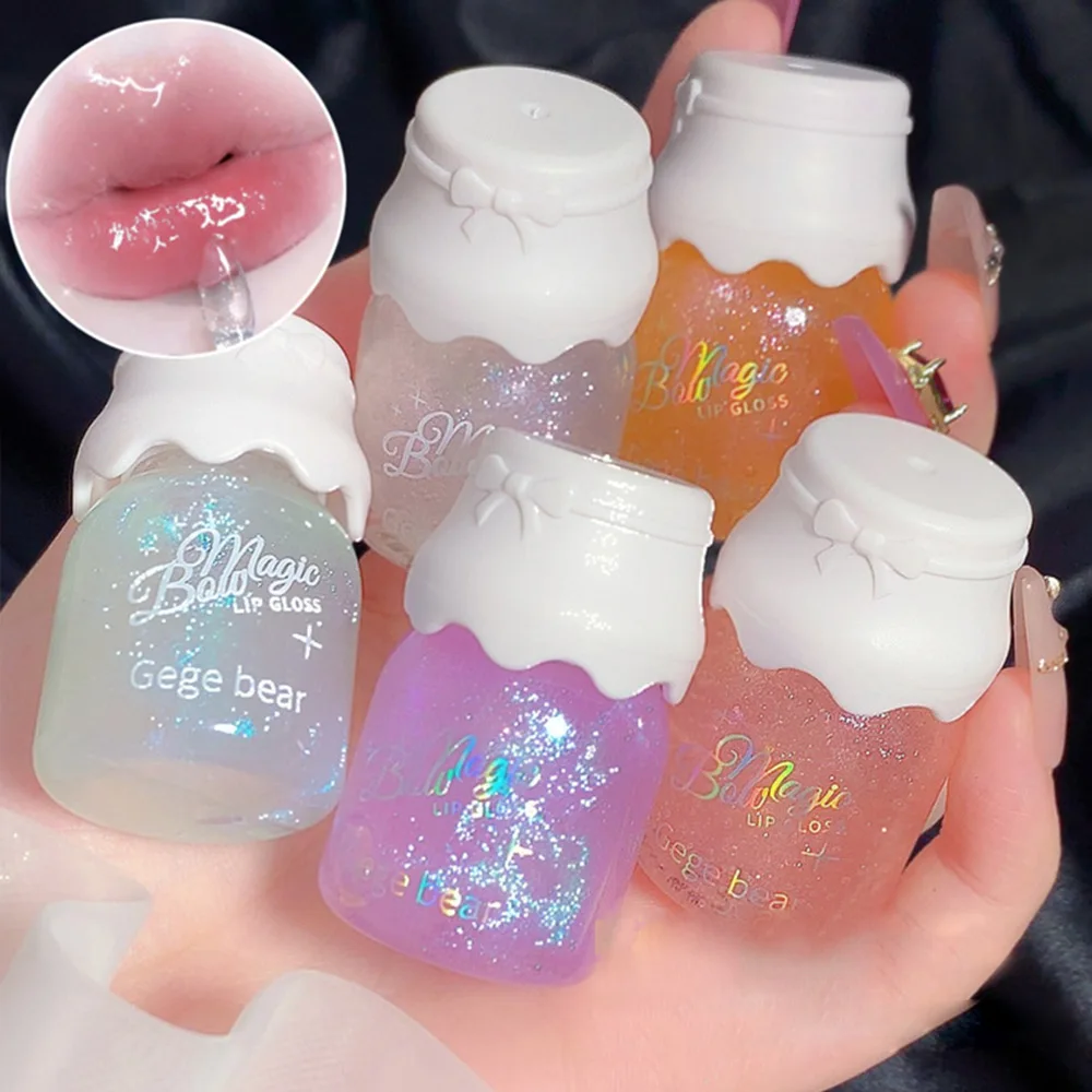 Gege Bear Bow Milk kann Lipgloss, feuchtigkeitsspendender Spiegel, Wasser, leicht mit feinem Glitzer Image