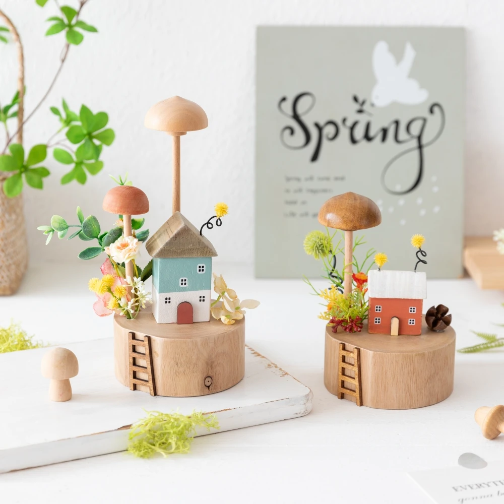 Frühling Holz Fee Pilz Haus Ornament Home Office Zubehör Bauernhaus Wohnzimmer Tisch Dekor Valentinstag Geschenk