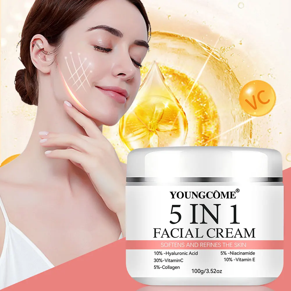 5-in-1 verblassende feine Linien Straffendes Gesichtsserum Feuchtigkeitsspendendes, aufhellendes Vitamin C Hyaluronsäure-Gesichtsserum Schrumpfporen Hautpflege Image