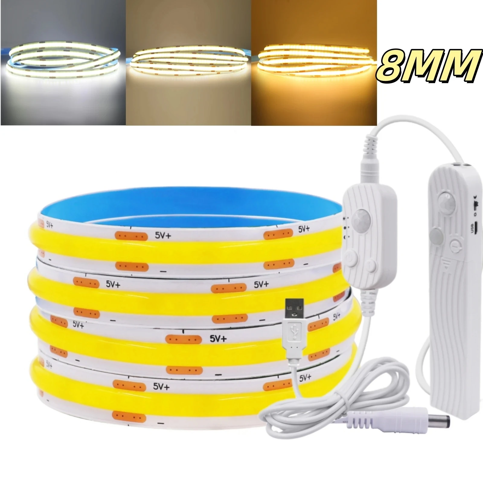5V USB-Bewegungsmelder-LED-Streifenlicht, 4AAA-Batterie, flexible COB-Leuchten, 8 mm, 320 LEDs, Dichte, lineares Licht für Schlafzimmerdekoration