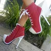 LAIGZEM Leinwand Botines Mujer Frauen Plattform Booties Hohe Ferse Seite Zip Kurze Stiefeletten Schuhe Frau Damen Große Größe 34 42 452