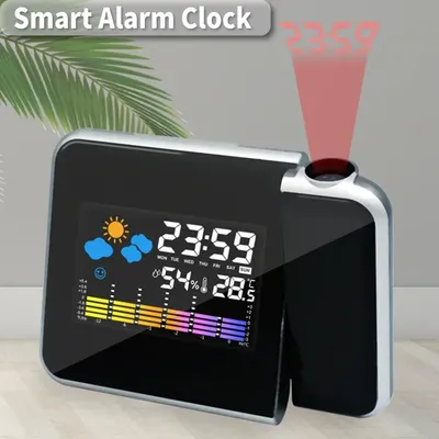 Projektionsuhr, digitaler LED-Projektor mit Nachthintergrundbeleuchtung für Zuhause, Wohnzimmer, Schlafzimmer, Schreibtisch, Tisch, Thermometer, Hygrometer