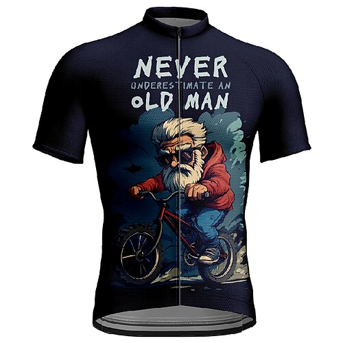 Herren Radtrikot Grafik Unterschätze niemals einen alten Mann Kurzarm Fahhrad T-Shirt Trikot mit 3 Gesäßtaschen Mountainbike MTB Schnelltrocknend Anatomisches Design Feuchtigkeitsableitend Image