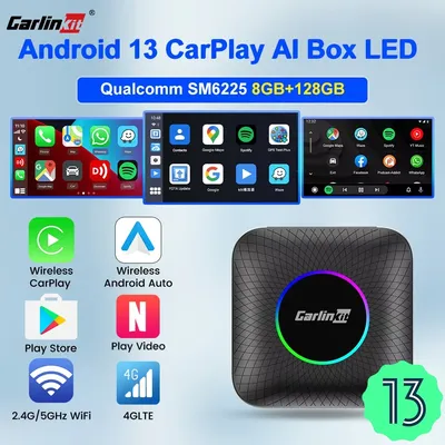 CarlinKit CarPlay Ai Box Android 13 SM6225 8 Cores 64GB 128GB Car Smart Streaming Box Wireless