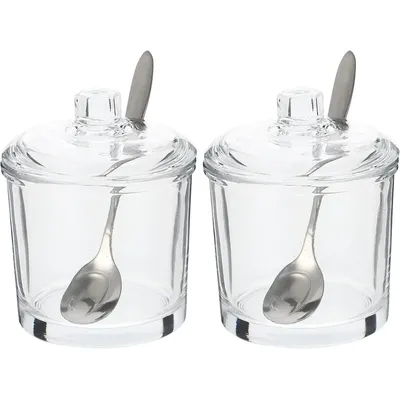 2Pcs Classic Clear Glass Sugar Bowl Set with Lid Serving Salt Pot Pepper Storage Jar