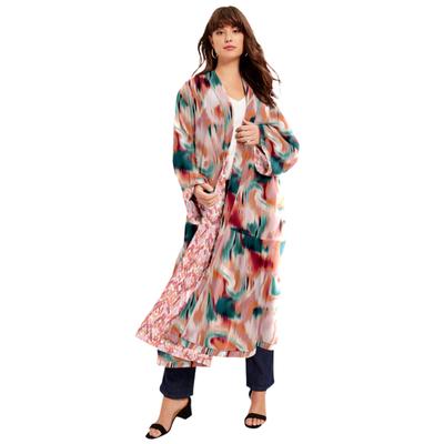 Plus Size Women's Reversible Printed Duster by June+Vie in Geo Texture (Size 14/16)