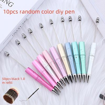TEMU 60pcs (including 50 Replacement Refills) Random Hair Jewelry Making Kit Luxury Surface Engraved Ballpoint Pen Silicone Beads Focus Beads Bead Making Diy Pen Stationery Image
