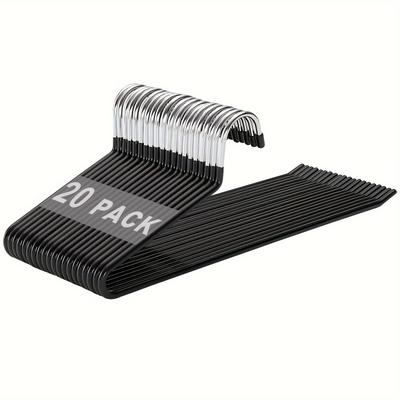 TEMU Trouser Hangers Pack Of 20 Metal Hangers With Open End And Non-slip Coating, Space-saving, Multifunctional Hanger For Trousers For Trousers, Scarves, Jeans, Towels (black) Image