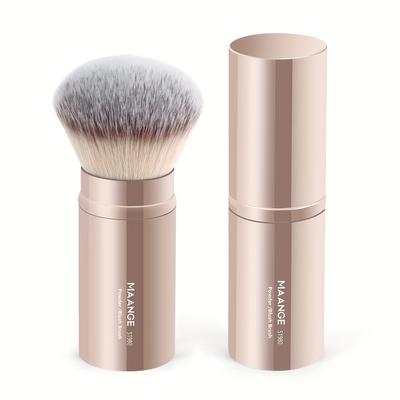 TEMU Maange 1pc Rose Golden Makeup Brush - Soft Nylon Bristles, Retractable Aluminum Handle, Portable Blush & Powder Brush, Ideal Holiday Gift For Women Image