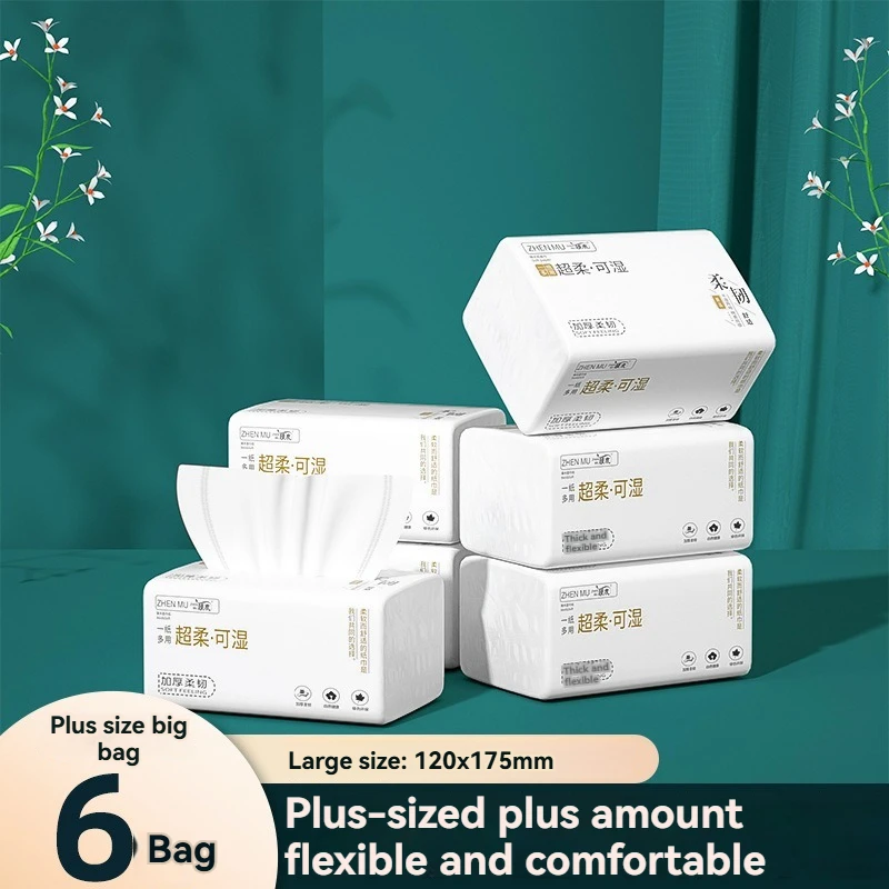 6 Packs Extractable Toilet Paper 4 Layers Thickened Wettable Facial Tissue Kitchen Napkins Handkerchiefs Disposable Tissue Paper