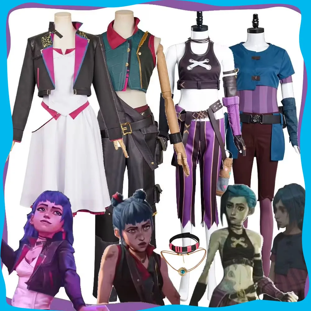 Fantasia Arcane Powder Young Jinx Cosplay Frauen Kostüm Spiel LOL Kostüm Verkleidung Outfits Halloween Karneval Roelplay Anzüge Image