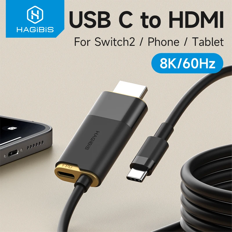Hagibis Switch Dock für Nintendo Switch/OLED/Switch2 USB C auf HDMI-Kabeladapter 8K@60Hz HDR 100W PD für Laptop SteamDeck ROG Image