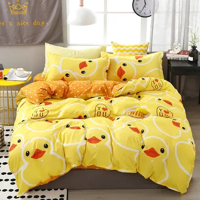 Cartoon-Enten-Bettbezug, Twin-Queen-Size-Bett, niedliches Bauernhaus, Vieh, gelbe Ente, Bettwäsche-Set für Kinder, Jungen, Schlafzimmer, Dekor, 3/4-teiliges Set