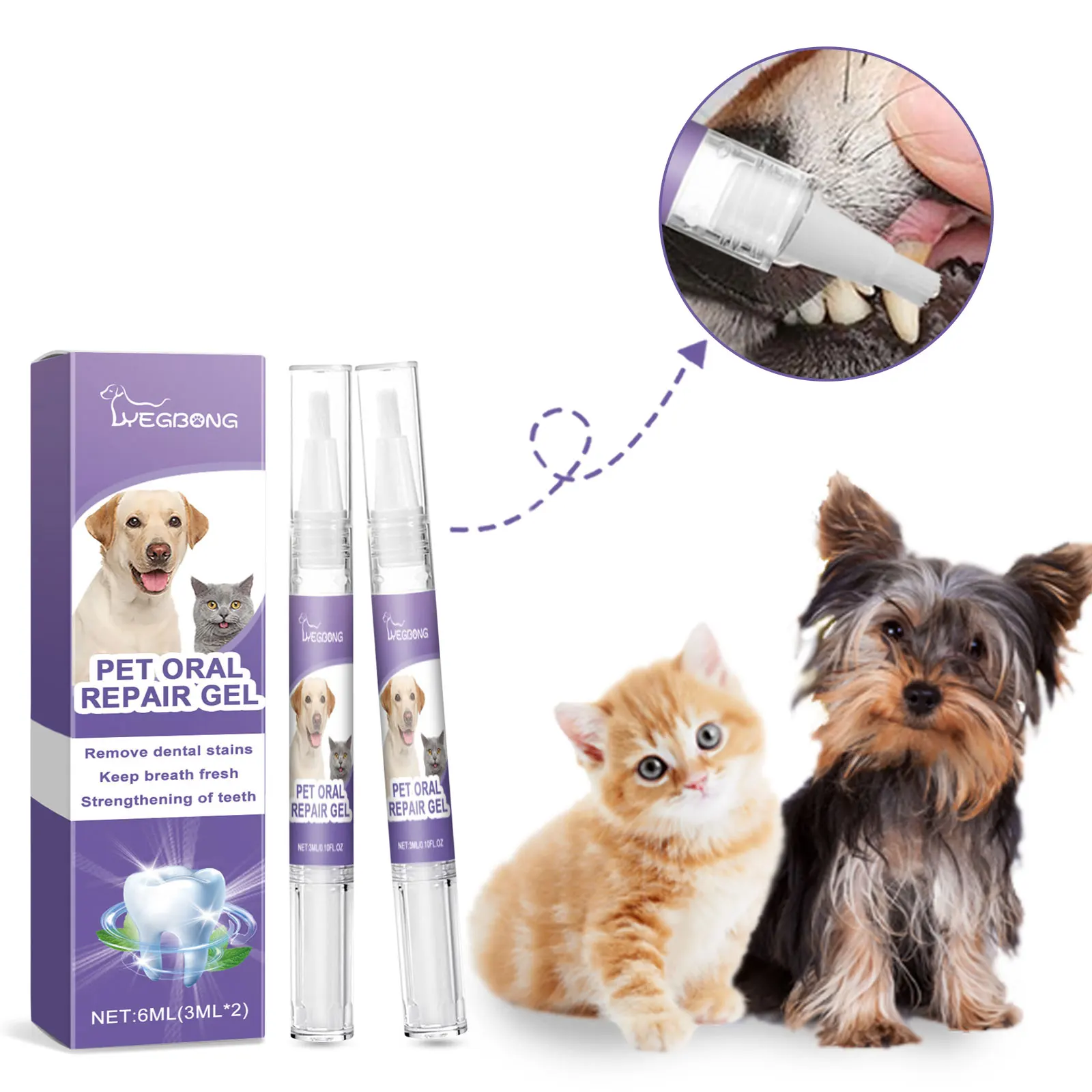 2 stücke 3 ml Haustier Zähne Reinigung Gel Frischen Atem Zahn Bleaching Zahnbürste Zahnstein Entfernung Mundpflege Zähne Reparatur Hund dental Stift Image