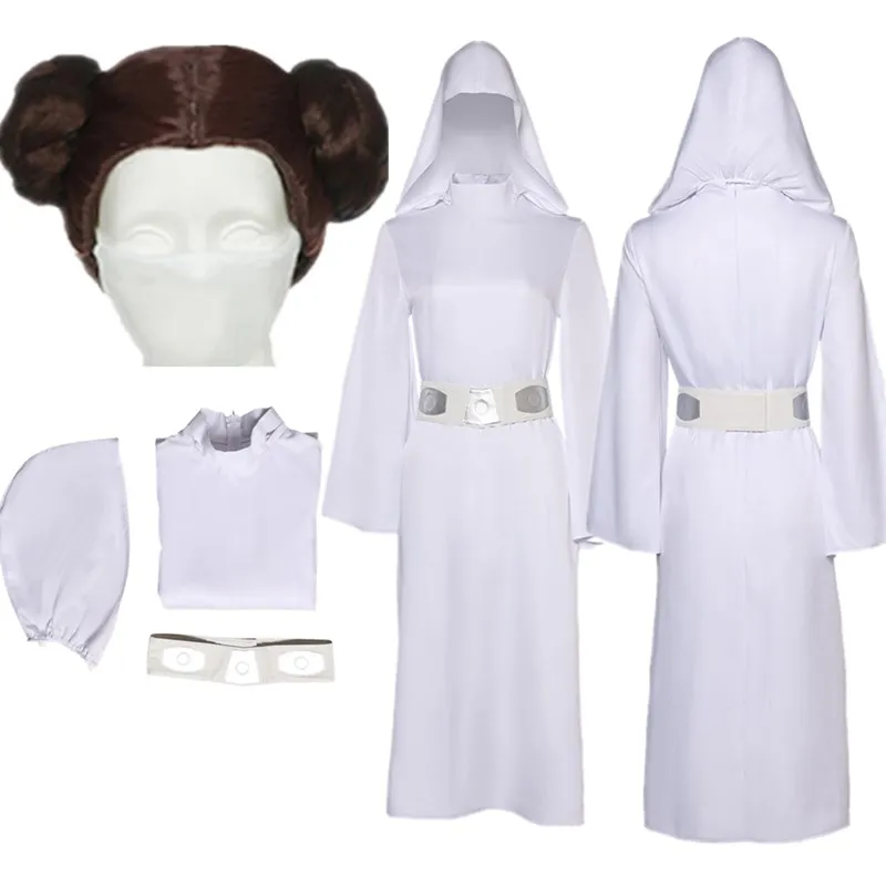 Leia cosplay Umhang Kostüm erwachsene Frauen Prinzessin Kleid Fantasia Robe Gürtel Perücke Outfits Halloween Karneval Party Anzug Image