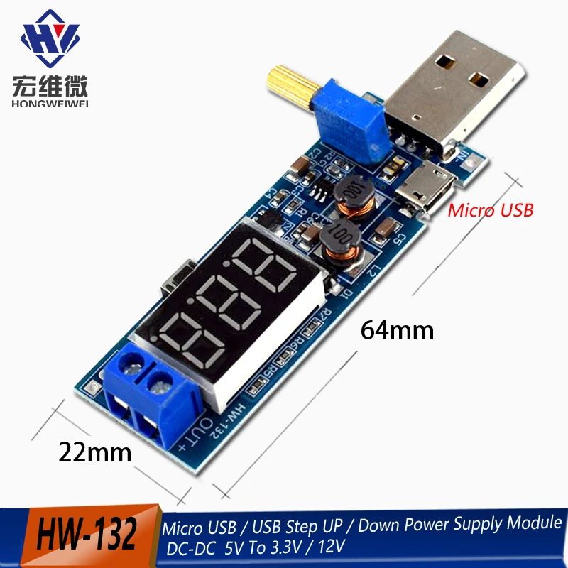 Convertitore Boost Buck micro USB Modulo di alimentazione step up/down DC-DC da 5 V a 3,3 V/12 V Uscita regolabile DC 1,2 V-24 V