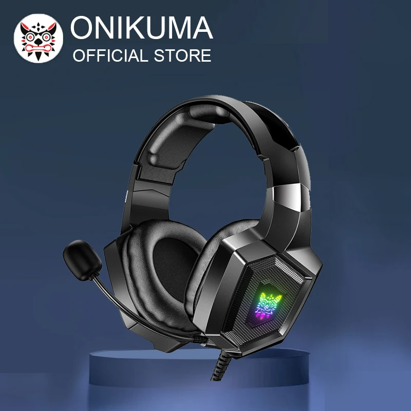ONIKUMA K8 Kabelgebundene Gaming-Kopfhörer mit flexiblem HD-Mikrofon, RGB-Lichteffekt, Over-Ear-Headset mit Kabel, Gamer für PC-Gaming, Xbox