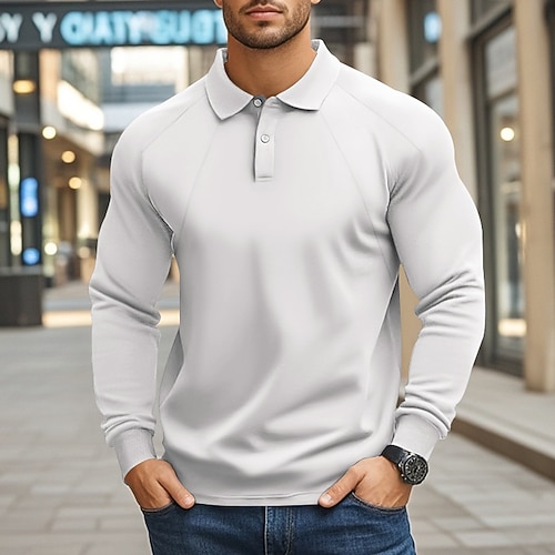 Homme Sweat Pull Polos de golf Formel Travail Classique manche longue Mode Confortable Couleur unie Plein Boutons Automne Hiver Noir Blanche Vert Kaki Gris Sweat Pull