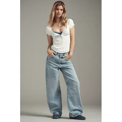 The Andie Scoop-Neck Ribbed Henley Top by Pilcro: Short-Sleeve Snap Edition