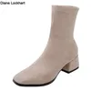 Neue Damenschuhe High Heels Slip Stiefeletten Winter Stretch Socken Stiefeletten elegante quadratische High Heels Schuhe weiblich plus Größe 32-43
