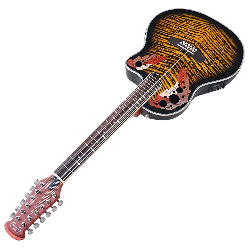 12 Saiten, 41-Zoll-Elektro-Akustikgitarre mit runder Rückseite, Cutaway-Design, Folk-Stil, mit Pick-up-Farbe in Schwarz, Blau und Gelb Image