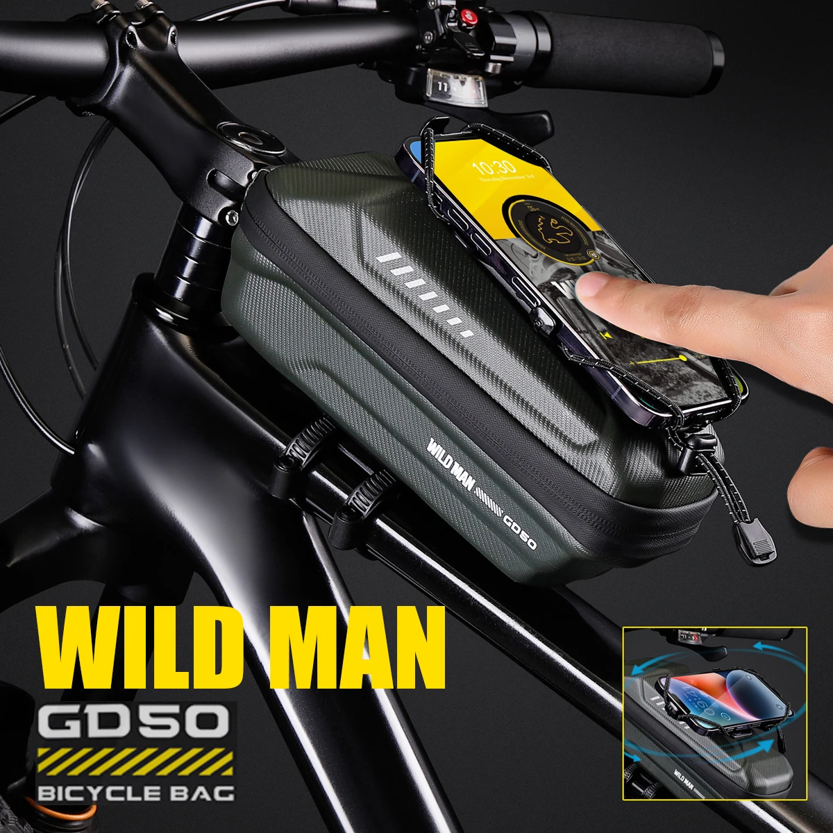 WILD MAN GD50 Mountainbike Fahrrad EVA Hard Shell Quick-Release Frontträgertasche, Handyhalter, Oberrohr-Fronttasche Image
