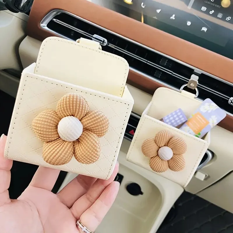 Eine Auto-Aufbewahrungsbox aus PU-Leder mit Blumenmuster, leicht und tragbar, Handschuhfach-Organizer, Fahrzeug-Innendekoration Image