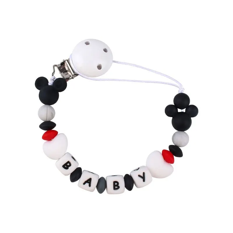 Benutzerdefinierte personalisierte Name Schnullerkette Clips Silikon englische Buchstaben Maus Beißring Halter Schnuller Baby Zahnen Spielzeug Kauen Geschenk Image