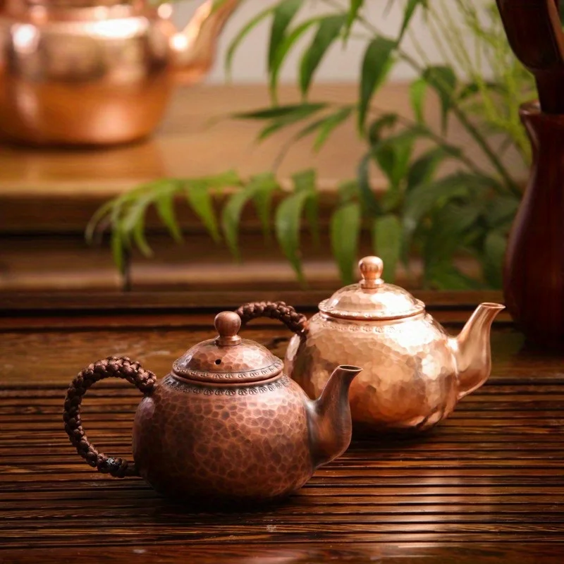 Rote Kupfer-Teekanne, chinesische Teezeremonie, handgefertigte Teekanne, reiner Tee, Kung-Fu-Teeset, Retro, hält in guter Gesundheit, Teekessel, Teegeschirr Image
