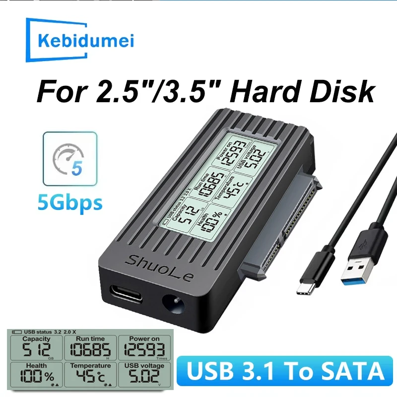 USB 3.1 2,5/3,5 Zoll Festplattenadapter SATA IDE Festplattenkonverterkabel HDD/SSD SATA 5 Gbit/s Digitalanzeige Festplattengehäuse Image