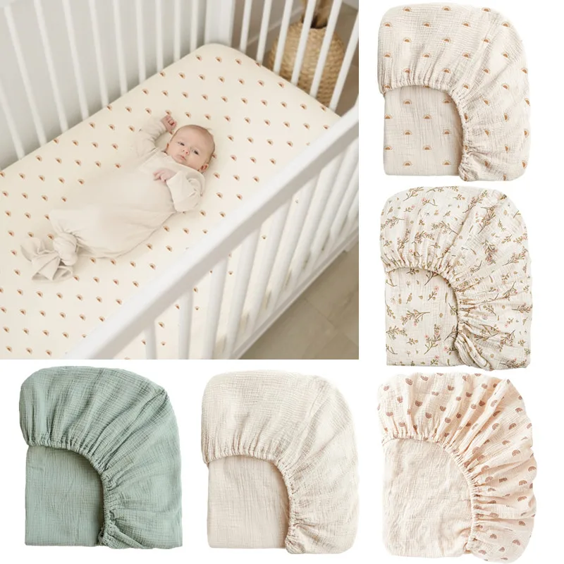 Weiche Baumwolle Gaze Baby Spannbetttuch Große Neugeborenen Krippe Blatt Atmungsaktive Baby Bettlaken Abdeckung für Standard Krippe (28X52 Zoll) Image