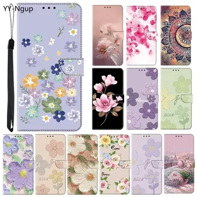 for iPhone 16 15 Plus 3D Flower Phone Case for Funda iPhone 16 15 14 13 12 11 Pro Max Cases Leather Wallet Flip Back Cover Women