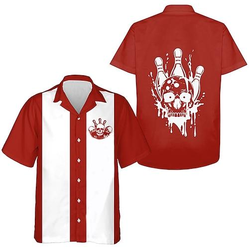 Herren Bowlingkugel Bowling-Shirt Knopfhemd Kurzarm Brautkleider schlicht Casual Sommer Frühling Kubanisches Halsband Knopf hoch Rote