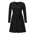 Damen Midikleid strickkleid A Linie Kleid Elegant Stilvoll Brautkleider schlicht Urlaub Täglich Regular Fit Glatt Ärmellos V Ausschnitt Schwarz Grau Herbst Winter