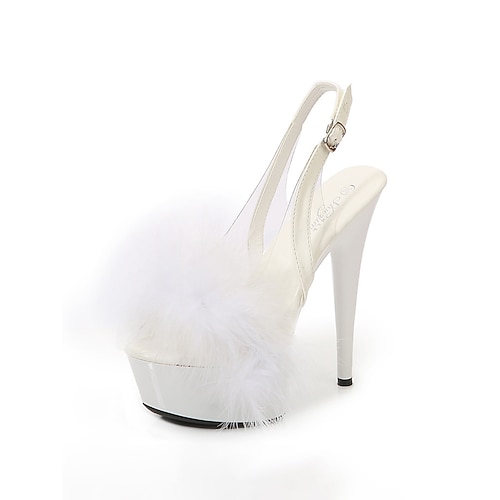 Mit Federn verzierte Plateau-Stilettos für die Hochzeit mit Absätzen für Damen – glamouröse offene Brautschuhe mit Slingback-Design Image
