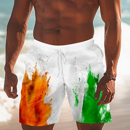 St. Patrick's Day Herren Patriotische Irische Flagge Boardshorts Schwimm trunks Shorts Mittelewaist Streetwear Hawaiian Lässig Alltag Urlaub Kordelzug Tasche Elastischer Bund Designer Bekleidung Image