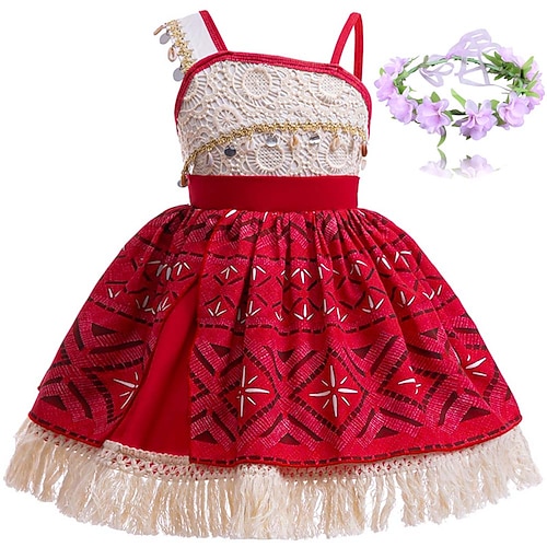 Prinzessin Moana Kleid Kostüm Blumenkrone Film- und TV-Themenkostüme for Mädchen Kinder Karneval Kindertag Strand Party Geburtstag Image