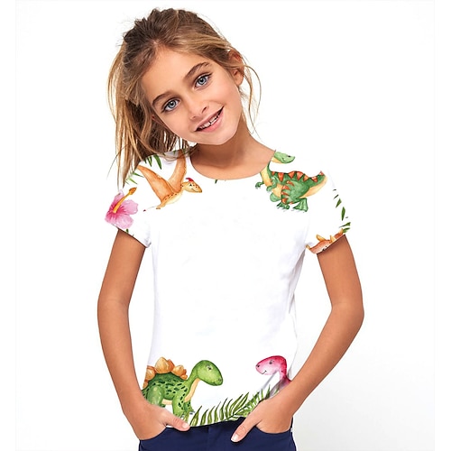 Mädchen 3D Tier Katze T-Shirt Kurzarm 3D-Druck Kuschelig Basic Polyester kinderkleidung Image